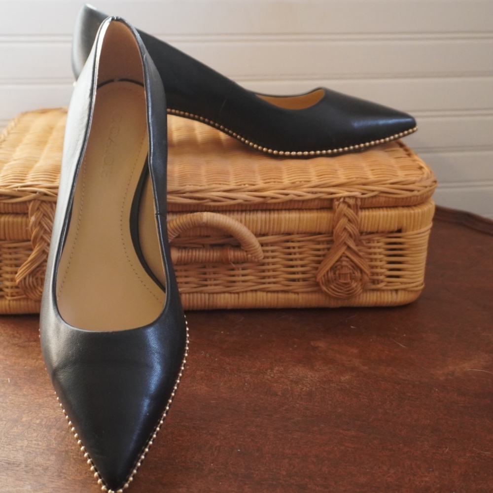 Coach Block Heel Loafers Size 8.5 Black with Gold Stud details